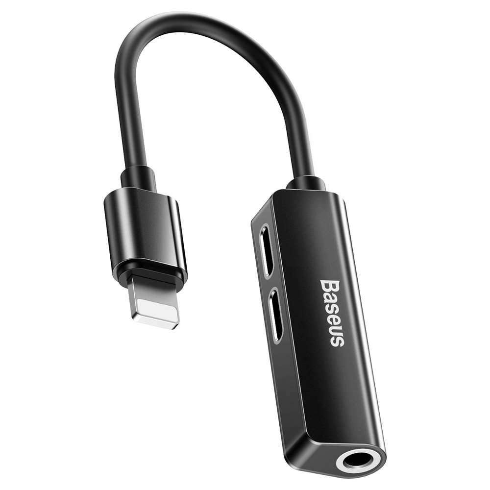 Baseus 3in1 Lightning - Dual Lightning/ 3.5 Jack adapter fekete-0