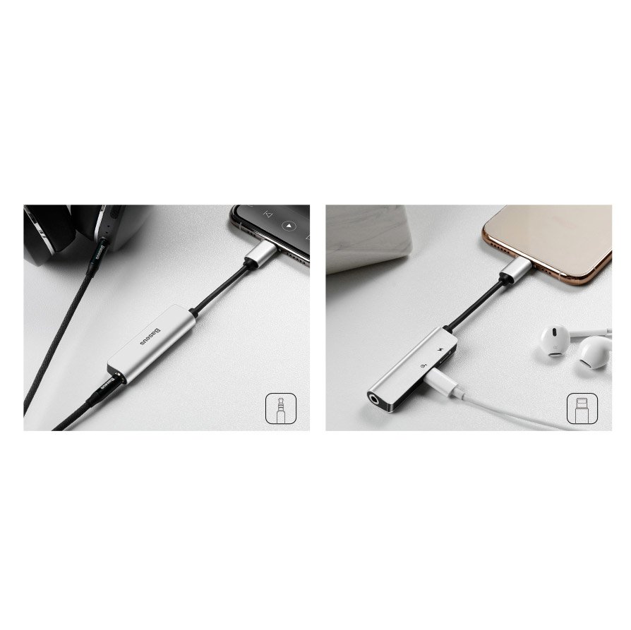 Baseus 3in1 Lightning - Dual Lightning/ 3.5 Jack adapter fekete-8