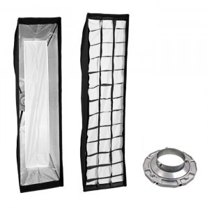 Bowens softbox 30x120cm alumínium gyűrű adapterrel, méhsejtráccsal 