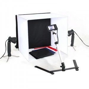 Fotódoboz, fotosátor 60x60x60cm 2x8W LED világítással, 4db háttérrel