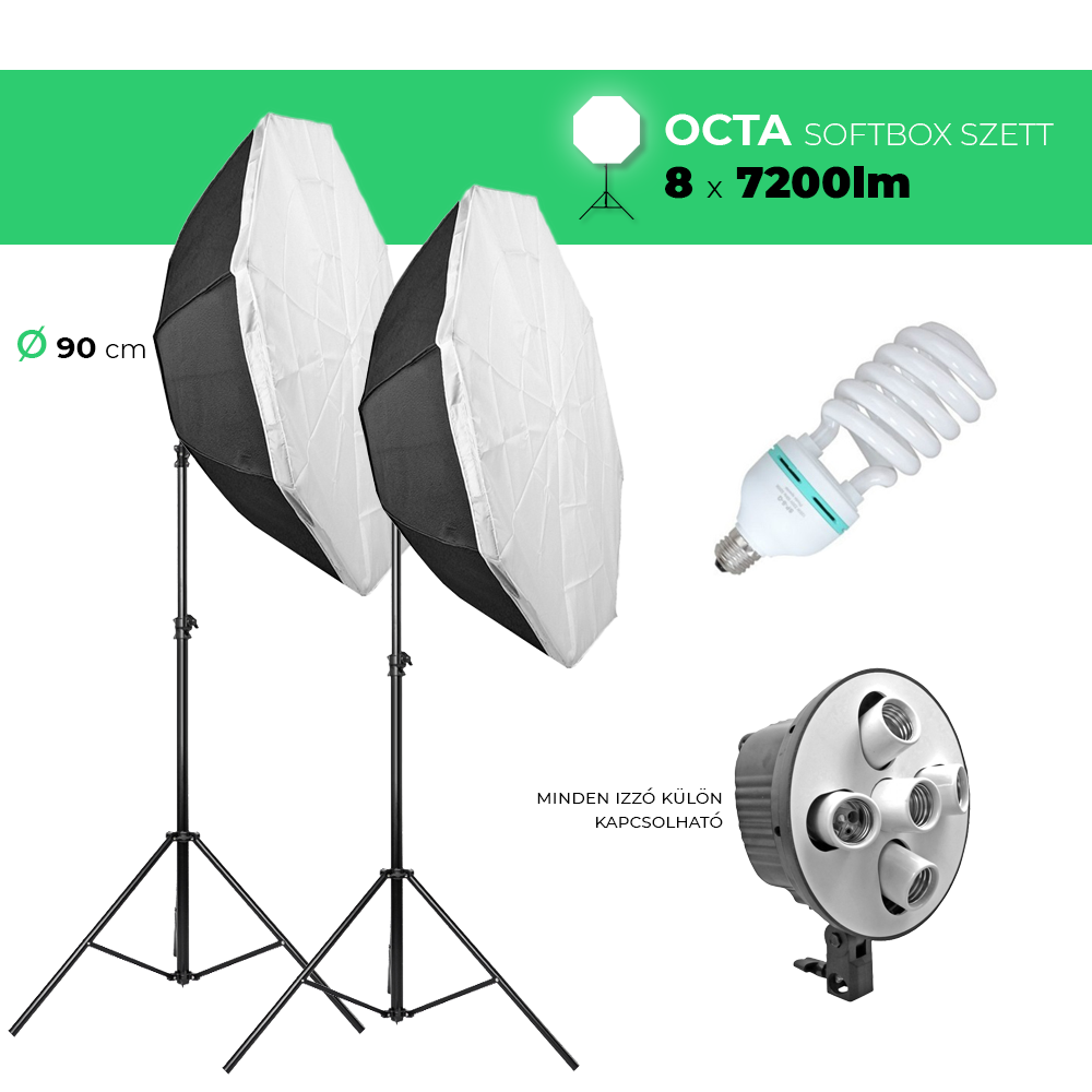Octa softbox szett 90cm, 8x7200 lumen-0