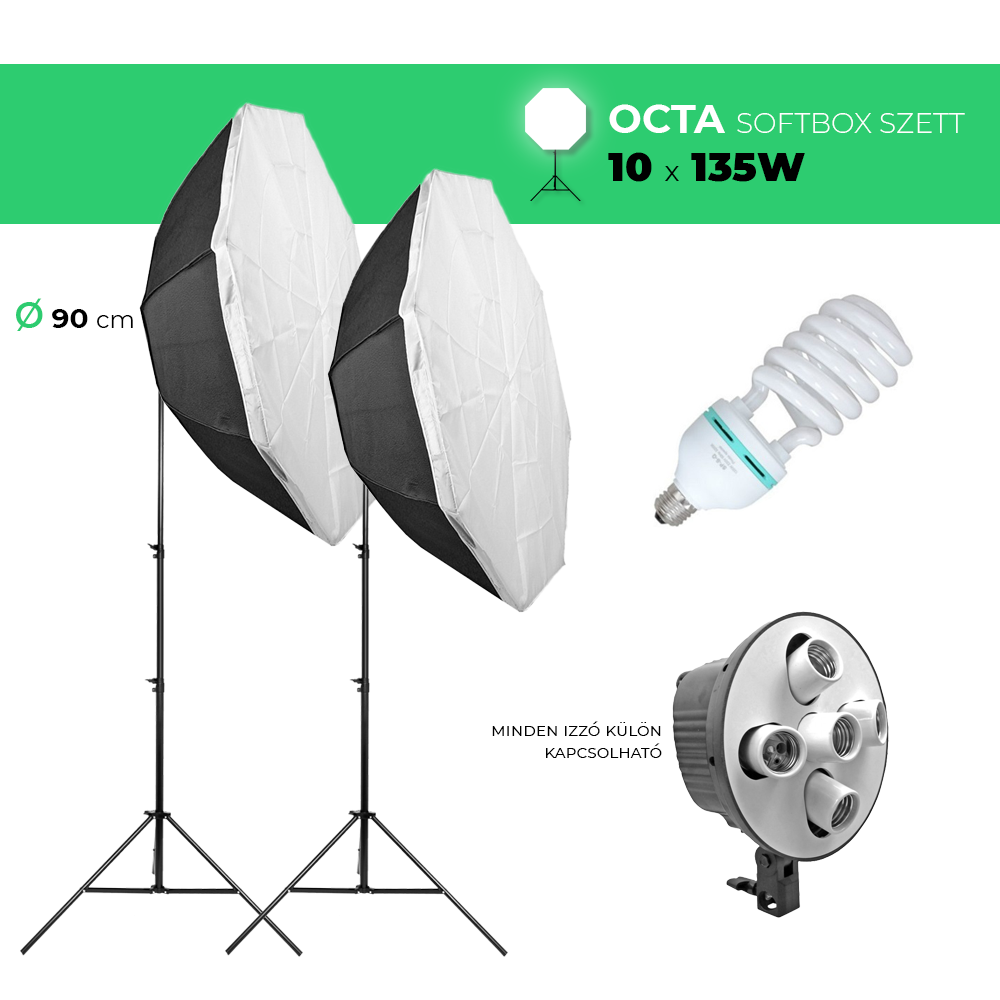 Octa softbox szett 90cm, 5-ös fejjel, 10x135W-0