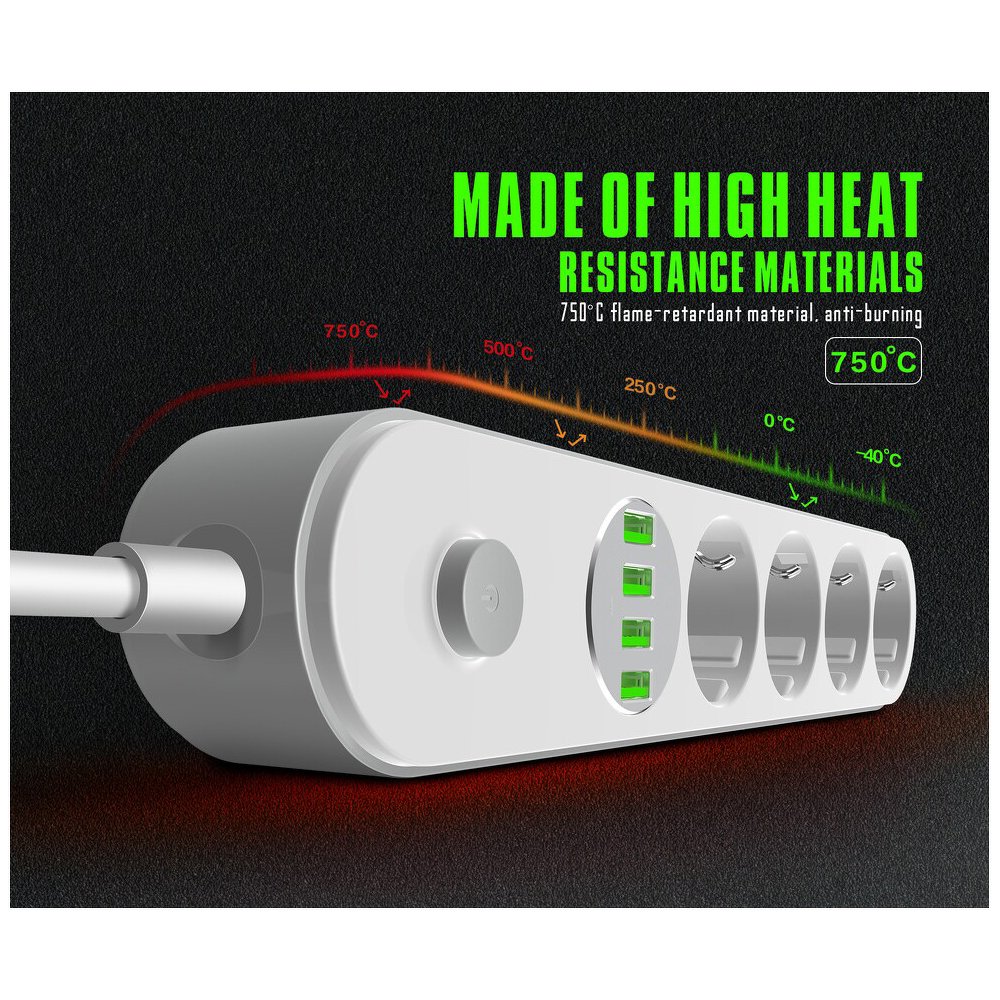 LDNIO 3.4A hálózati elosztó 4x aljzat/ 4x USB -s fehér, elosztó usb-vel, hosszabbító (SE4432)-3