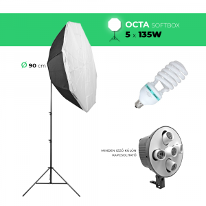 Octa softbox 90cm, 5-ös fejjel, 5x135W