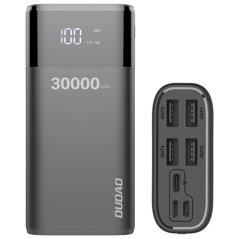 Dudao 30000 mAh 4xUSB 4A powerbank kijelzővel fekete, power bank K8Max-0