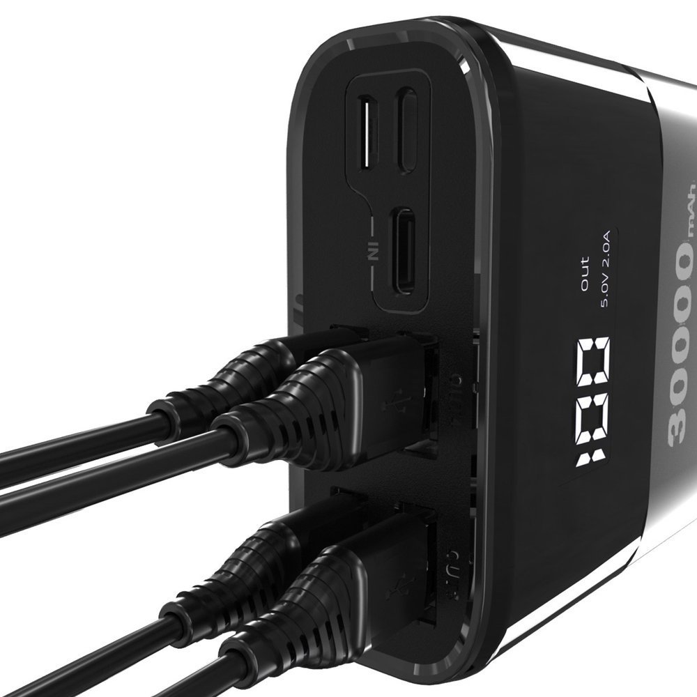 Dudao 30000 mAh 4xUSB 4A powerbank kijelzővel fekete, power bank K8Max-4