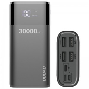 Dudao 30000 mAh 4xUSB 4A powerbank kijelzővel fekete, power bank K8Max