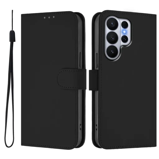 Samsung Galaxy S26 Ultra bőrhatású telefontok csuklópánttal – fekete - 2