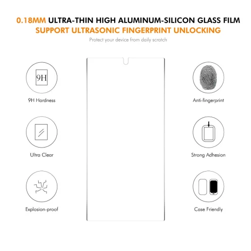 Samsung Galaxy S26 Ultra szilikon, puha ütésálló tok 0,18 mm-es ultrahangos ujjlenyomat-kompatibilis üvegfóliával – fekete - 4