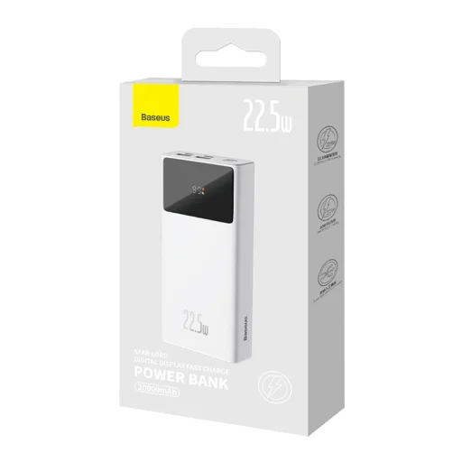 Baseus - Power Bank Star-Lord (PPXJ080102) - 2x USB, Type-C, Micro-USB, 22.5W, 30000mAh, Type-C kábel, 3A, 30cm - Fehér - 7