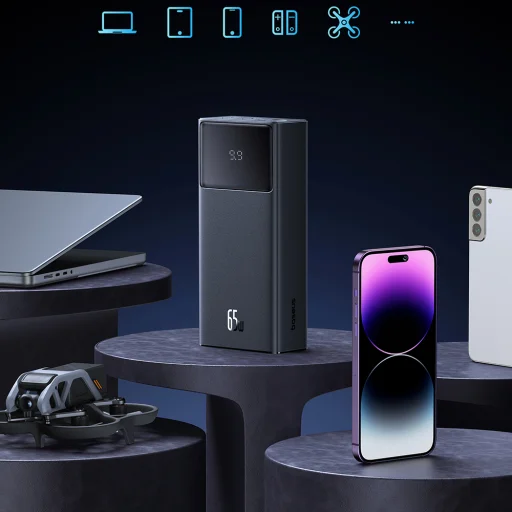 Baseus - Power Bank Star-Lord (P10022908113-00) - 2x USB, Type-C, Micro-USB, 65W, 30000mAh, Type-C kábel, 3A, 30cm - Fekete - 4