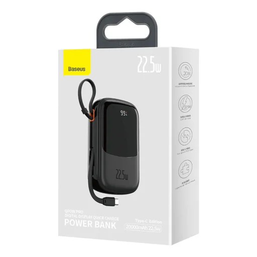 Baseus - Power Bank Qpow Pro (PPQD030105) - QC/PD/SCP/FCP, 20000mAh, 22.5W kábellel USB-C - Lila - 6
