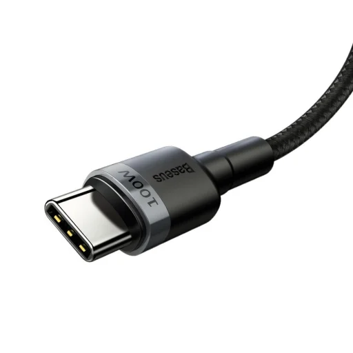 Baseus - Data Cable Cafule (CATKLF-DLG1) - Type-C to Type-C, Gyors töltés, 100W, 480Mbps, 1m - Szürke / Fekete - 3