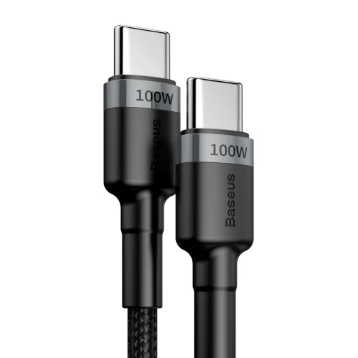 Baseus - Data Cable Cafule (CATKLF-DLG1) - Type-C to Type-C, Gyors töltés, 100W, 480Mbps, 1m - Szürke / Fekete - 5