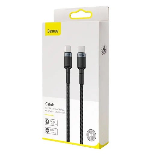 Baseus - Data Cable Cafule (CATKLF-DLG1) - Type-C to Type-C, Gyors töltés, 100W, 480Mbps, 1m - Szürke / Fekete - 7