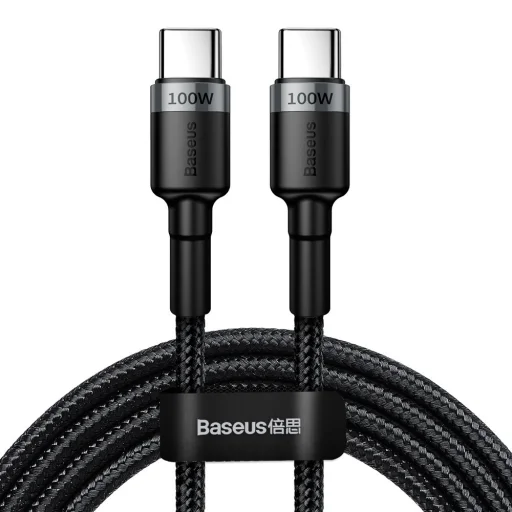 Baseus - Data Cable Cafule (CATKLF-DLG1) - Type-C to Type-C, Gyors töltés, 100W, 480Mbps, 1m - Szürke / Fekete - 1