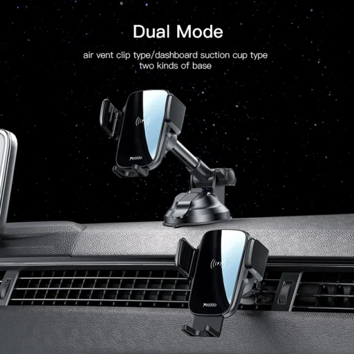 Yesido - Autós telefontartó vezeték nélküli töltéssel (C186) - Műszerfalra vagy szellőzőrácsra, 15W - Fekete - 2