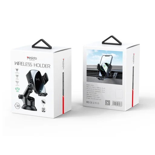 Yesido - Autós telefontartó vezeték nélküli töltéssel (C186) - Műszerfalra vagy szellőzőrácsra, 15W - Fekete - 13