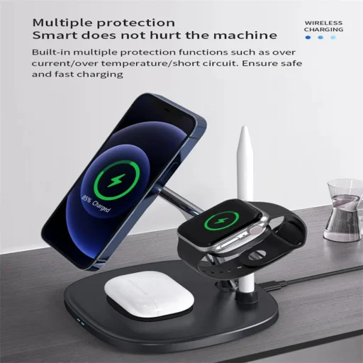 Yesido - Vezeték nélküli töltőállomás (DS12) - iPhone, iWatch, AirPods, Apple Pencil, 15W - Fekete - 3