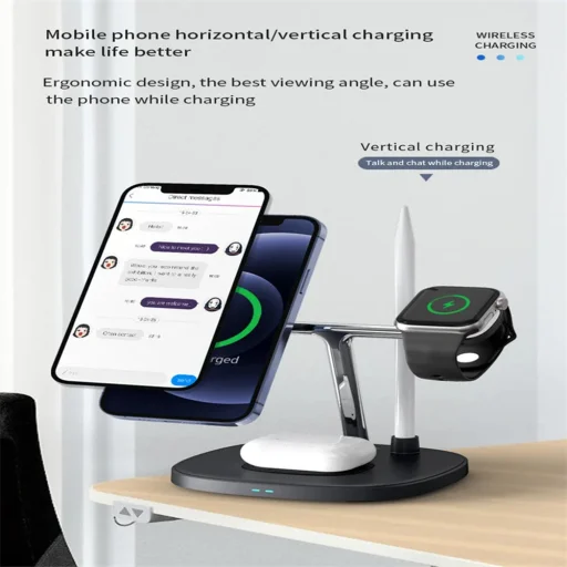 Yesido - Vezeték nélküli töltőállomás (DS12) - iPhone, iWatch, AirPods, Apple Pencil, 15W - Fekete - 5