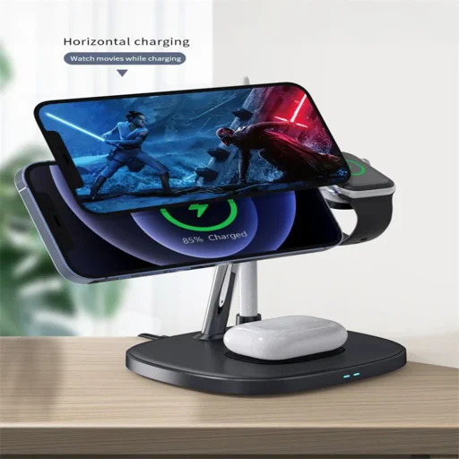 Yesido - Vezeték nélküli töltőállomás (DS12) - iPhone, iWatch, AirPods, Apple Pencil, 15W - Fekete - 6