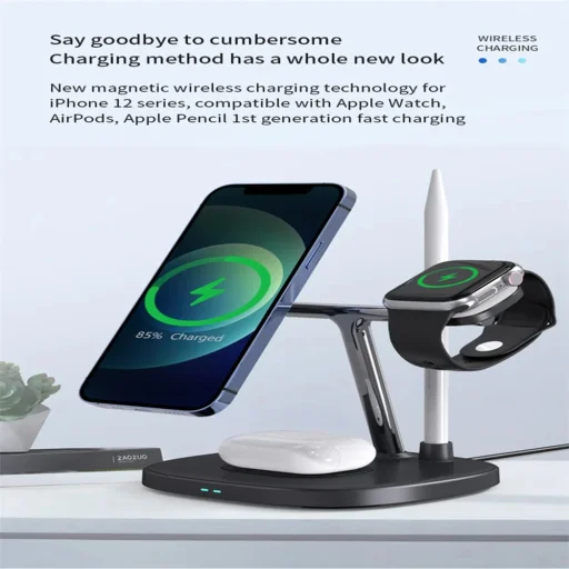 Yesido - Vezeték nélküli töltőállomás (DS12) - iPhone, iWatch, AirPods, Apple Pencil, 15W - Fekete - 7