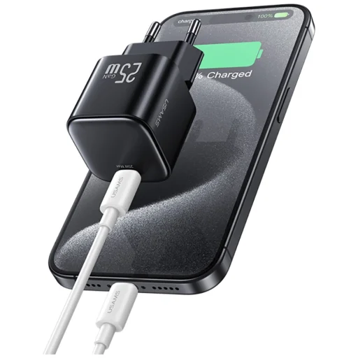 USB-C töltőadapter USAMS JC Series CC289 25W GaN Mini Gyors Töltő fekete - 6