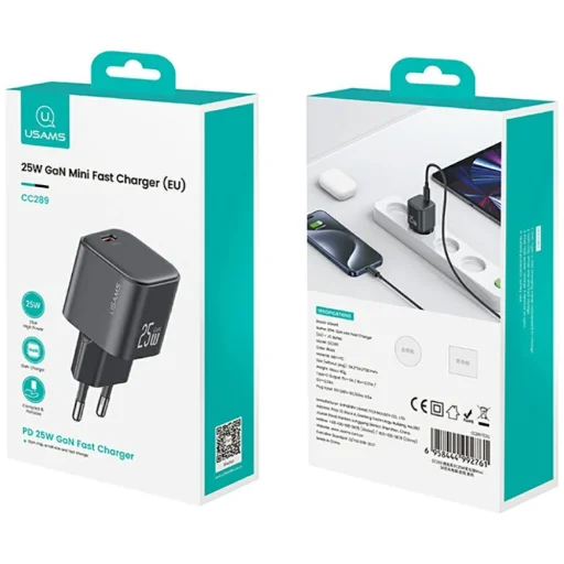 USB-C töltőadapter USAMS JC Series CC289 25W GaN Mini Gyors Töltő fekete - 10