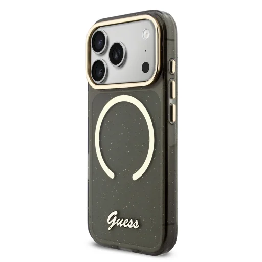 Guess IML Glitter Script Strap MagSafe tok iPhone 17 Pro fekete tok - 2