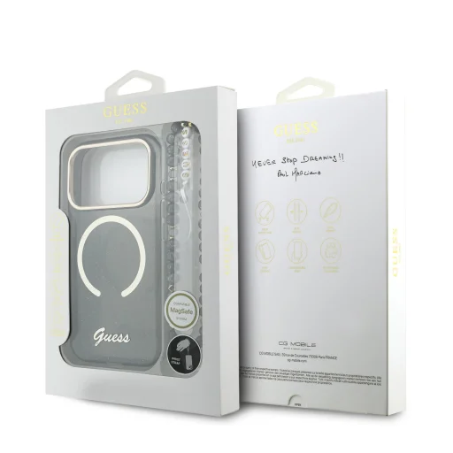 Guess IML Glitter Script Strap MagSafe tok iPhone 17 Pro fekete tok - 7
