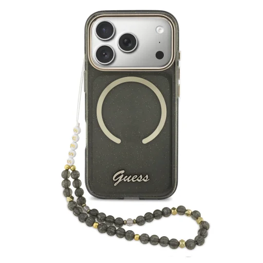 Guess IML Glitter Script Strap MagSafe tok iPhone 17 Pro fekete tok - 1