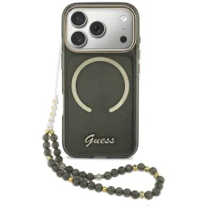 Guess IML Glitrové puzdro so Script remienkom MagSafe pre iPhone 17 Pro, čierne