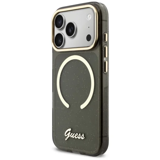 Guess IML Glitrové puzdro so Script remienkom MagSafe pre iPhone 17 Pro, čierne - 3