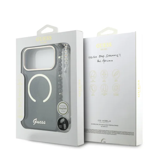 Guess IML Glitter Script Strap MagSafe tok iPhone 17 Pro Max fekete tok - 6