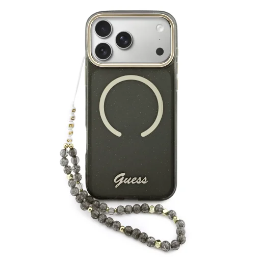 Guess IML Glitter Script Strap MagSafe tok iPhone 17 Pro Max fekete tok - 1