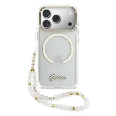 Guess IML Glitter Script Strap MagSafe tok iPhone 17 Pro Max Transparent tok