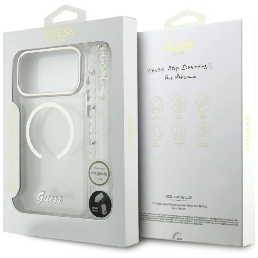 Guess IML trblietavý písaný remienok MagSafe priehľadné puzdro pre iPhone 17 Pro Max - 8