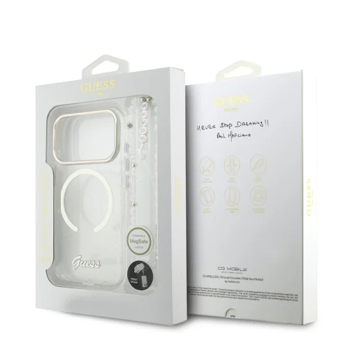 Guess IML Glitter Script Strap MagSafe tok iPhone 17 Pro Max Transparent tok - 7