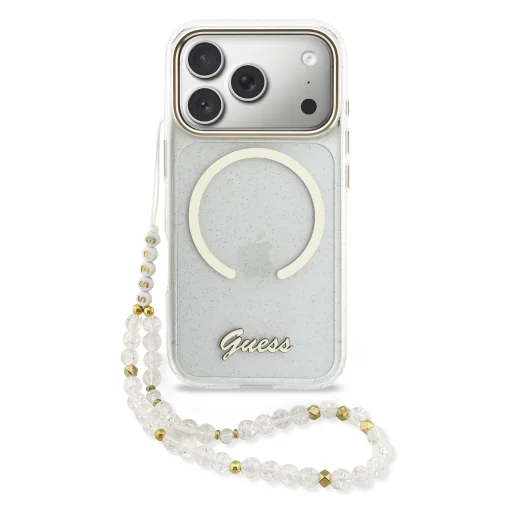 Guess IML Glitter Script Strap MagSafe tok iPhone 17 Pro Max Transparent tok - 1