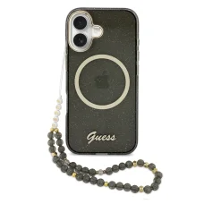 Guess IML Glitter Script Strap MagSafe iPhone 17 tok fekete