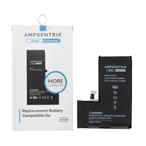 iPhone 15 PRO AmpSentrix Basic akkumulátor (nagy kapacitású 3480 mAh) - 1