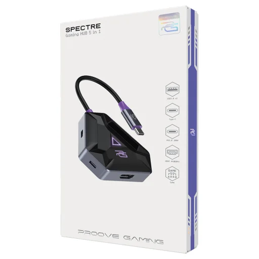 Proove - Docking Station Gaming Spectre 5in1 (HBPG10221205) - Type-C átalakító 2x USB3.0, Type-C, HDMI, PD100W - Sötétszürke - 3