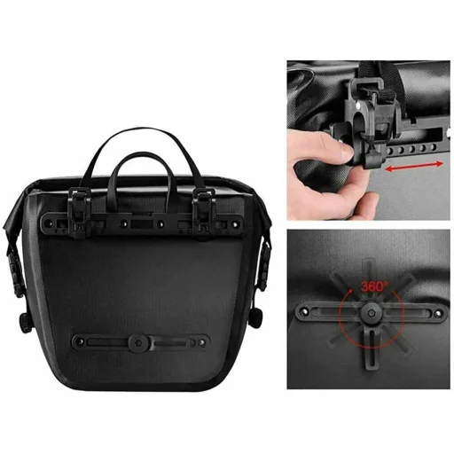 Rockbros AS-003-1BK vízálló biciklis táska vállpánttal, elöl/hátul felszerelhető, 10-14l - fekete - 5