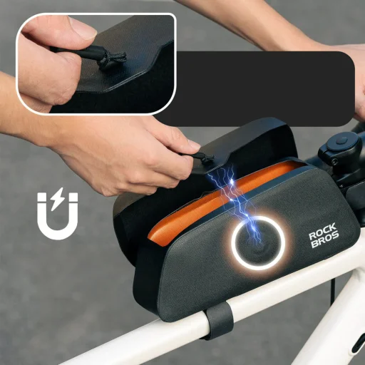 Rockbros 30120122002 Vízálló Biciklis Vázra Szerelhető Táska Mágneses Záródással 0.9L - Fekete - 6