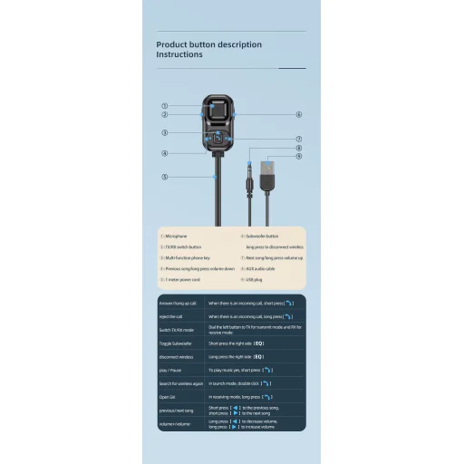 HIGI C5 Bluetooth 5.0 vezeték nélküli audió adapter, autós kihangosító és zenelejátszó funkcióval - 11