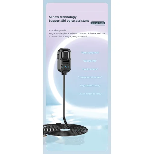 HIGI C5 Bluetooth 5.0 vezeték nélküli audió adapter, autós kihangosító és zenelejátszó funkcióval - 12