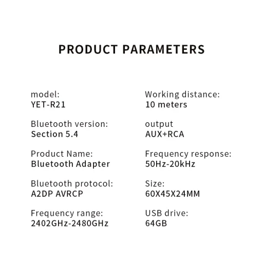 Bluetooth 5.4 R21 vezeték nélküli audió vevő, AUX csatlakozóval, autós és TV-s zenelejátszáshoz, RCA - 6