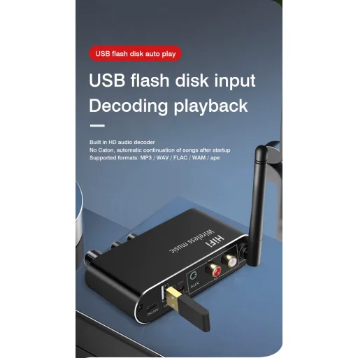 Optikai és koaxiális digitális–analóg audió átalakító Bluetooth audió vevővel és USB MP3 lejátszó funkcióval T01 - 7