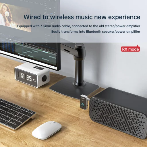 T67 Bluetooth 5.3 hordozható AUX audió vevő és adó, autós kihangosító és sztereó rendszer kompatibilitással - 4