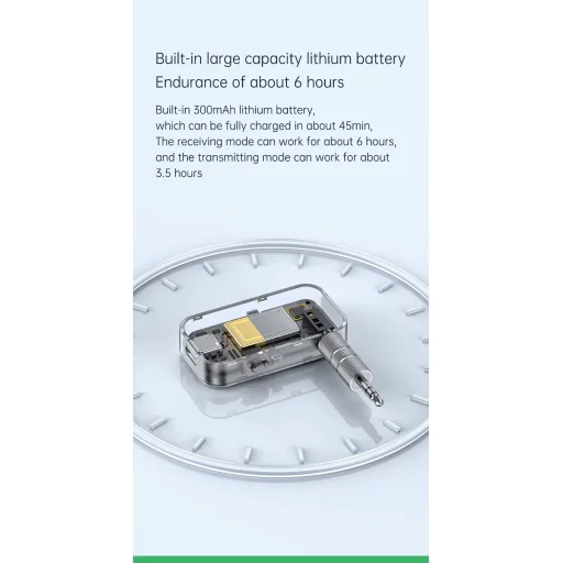 T67 Bluetooth 5.3 hordozható AUX audió vevő és adó, autós kihangosító és sztereó rendszer kompatibilitással - 6